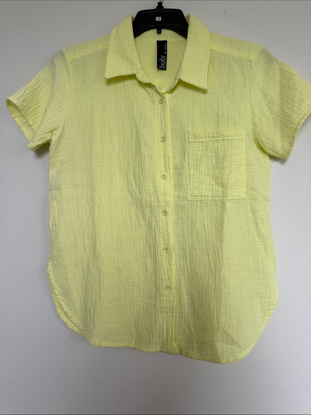 bobi Lightweight Button-Up Shirt in Lemon Yellow - Picture 2 of 8
